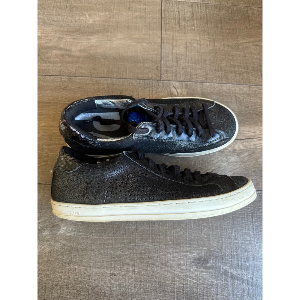 P448 John Glitter Black Sneakers Italian Leather Low Top Shoes School Street Y2K